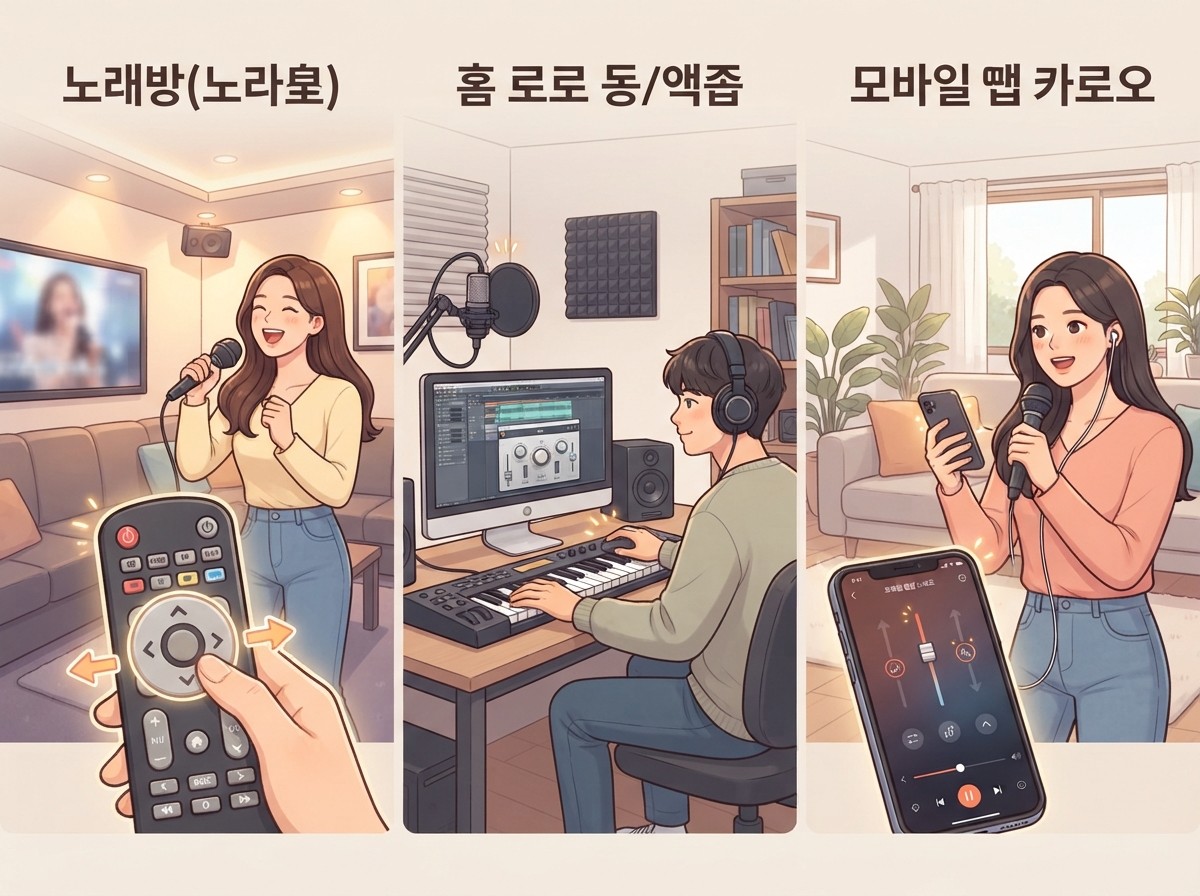 상황별 키 조절 방식 비교 — 부르는 상황과 사용하는 기기에 따라 가장 알맞은 도구를 선택해야 원활한 연습과 가창이 가능하다.