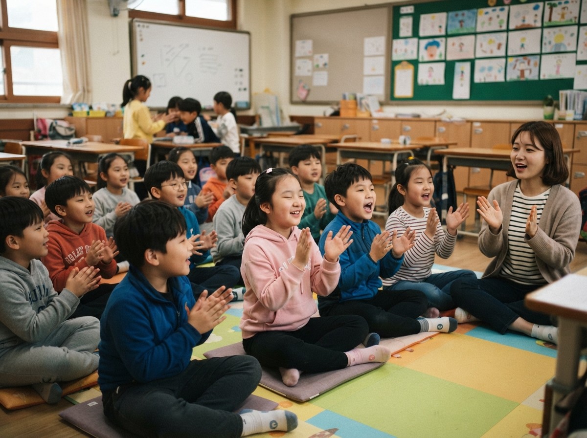 단순한 비트와 챈트를 따라 부르는 모습
